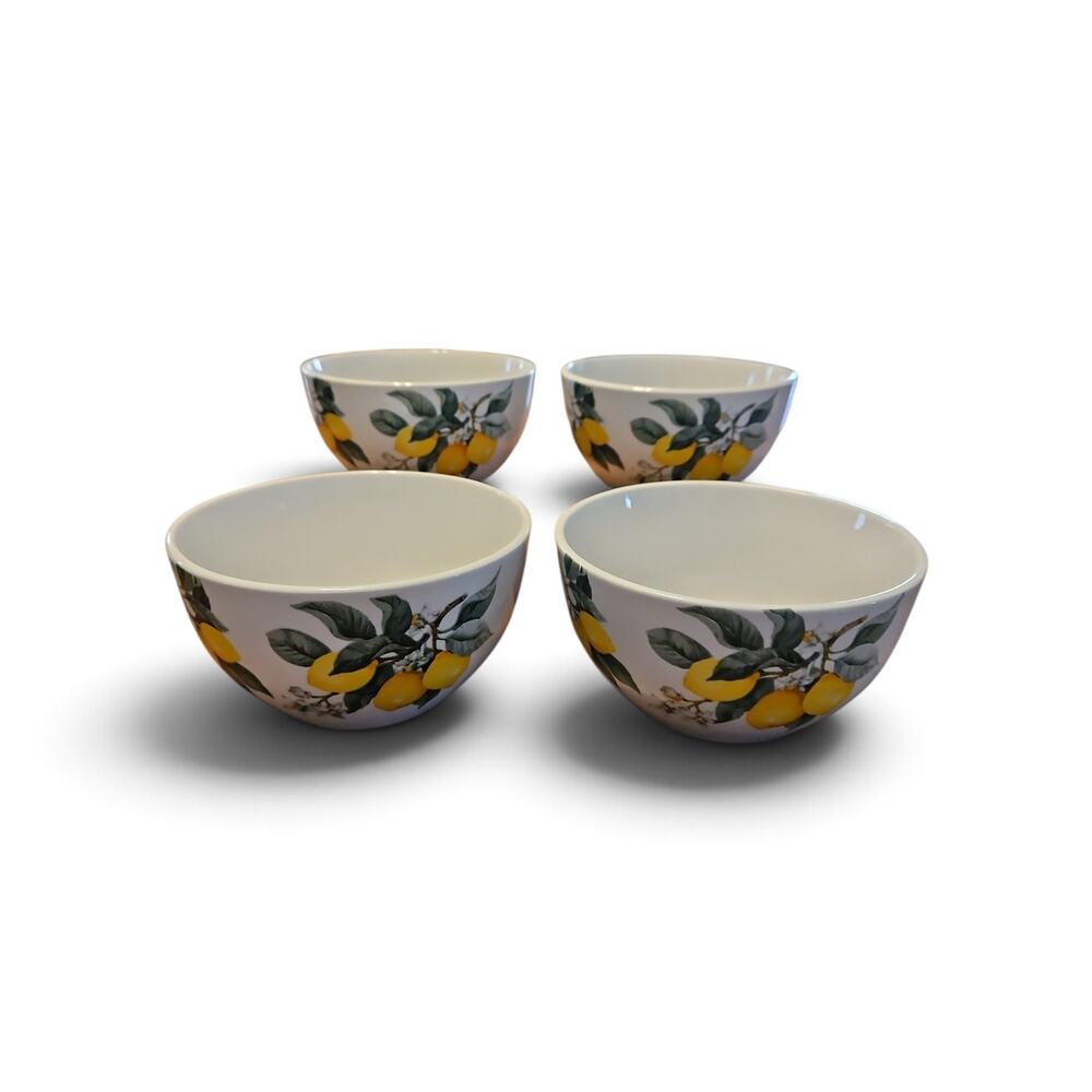 Set of 4  Of Royal Norfolk Lemon Print Ceramic Stoneware Bowls